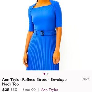 Ann Taylor Cobalt Blue Envelope Neck Top